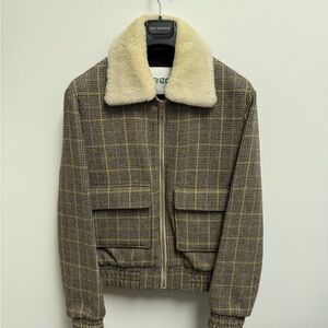 Kenzo Men's Checkered Bomber Jacket with Cream Collar